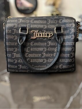 Juicy Couture Fame Satchel Crossbody - Black and Taupe with Gold Logo Y2K
